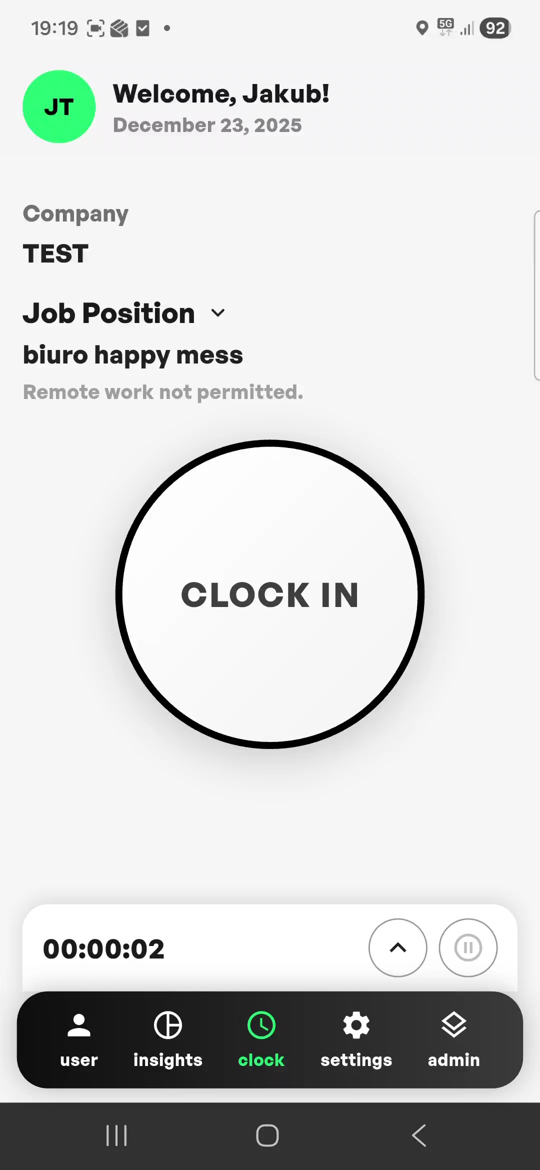 LightClock app screen